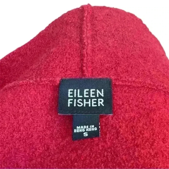 Eileen Fisher 100% Boiled Wool Women’s Jacket Red Sz S Cowl Cape Oversized - Picture 8 of 11